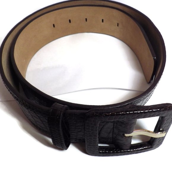 Ann Taylor Genuine Leather Belt Wide Dark Brown Moc Croc Medium - Picture 3 of 5